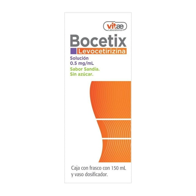 Levocetirizina Bocetix Solucion 0.5 mg/ml frasco con 150 ml y vaso dosificador sabor sandia sin azucar
