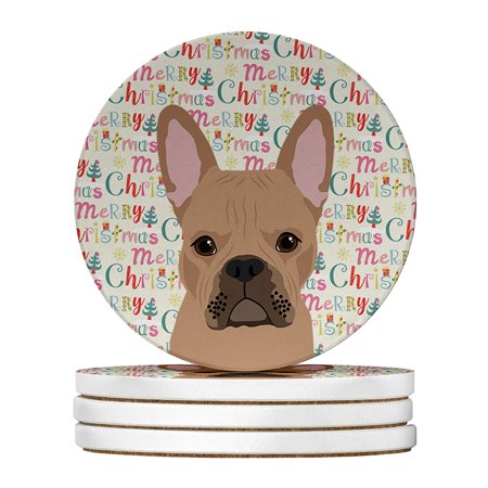 

French Bulldog Cream Christmas Large Sandstone Coasters Pack of 4 4 in x 4 in