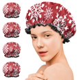 thumbnail image 7 of Shower Caps,Red Christmas Snowflake Pattern Waterproof Shower Cap for Women 4 Pieces,Double Reusable Hair Cover for Shower PEVA Elastic Stretch Hem, 7 of 7