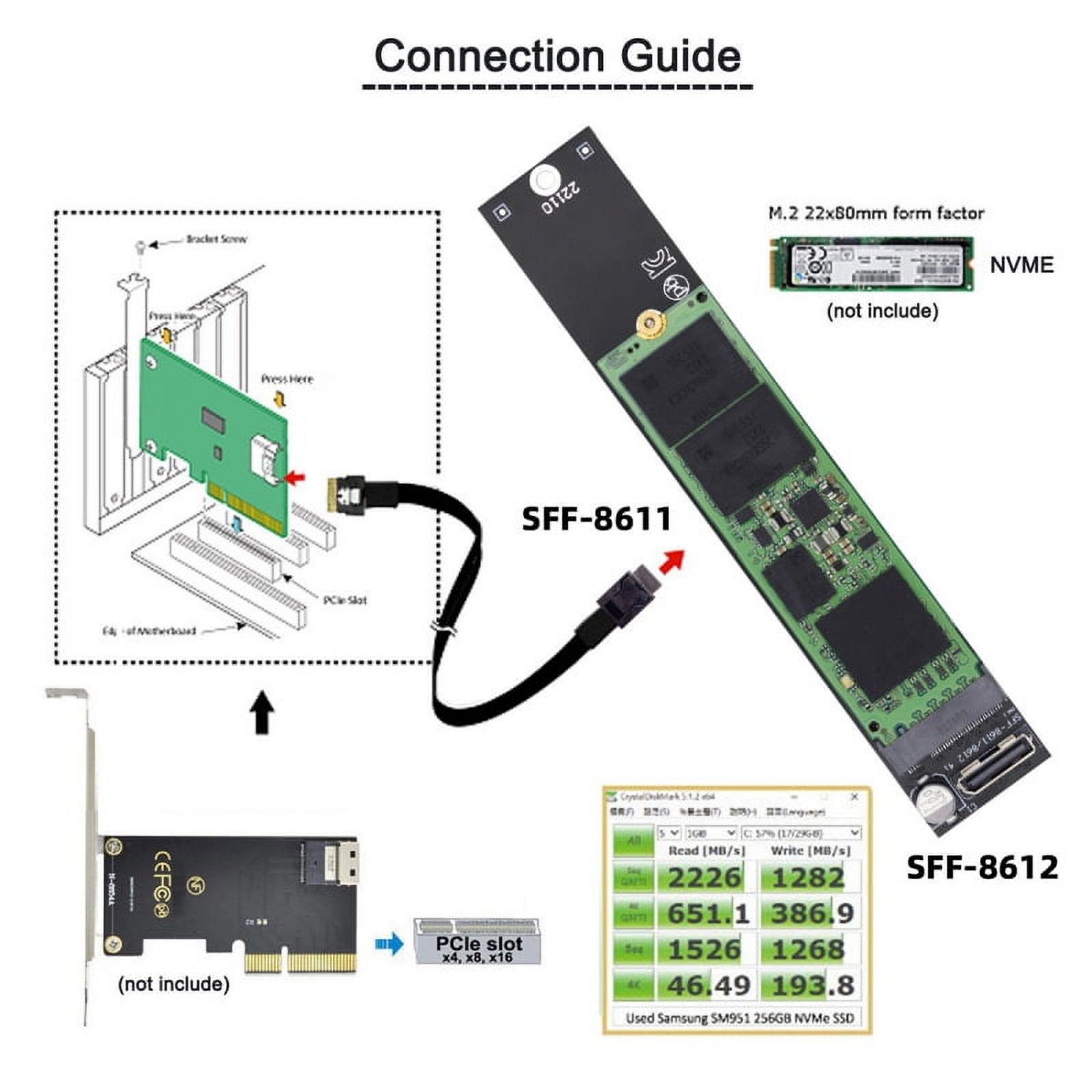 JSER Oculink SFF-8612 SFF-8611 to M.2 Kit NGFF M-Key to NVME PCIe SSD 2280 22110mm Adapter for Mainboard - image 4 of 7