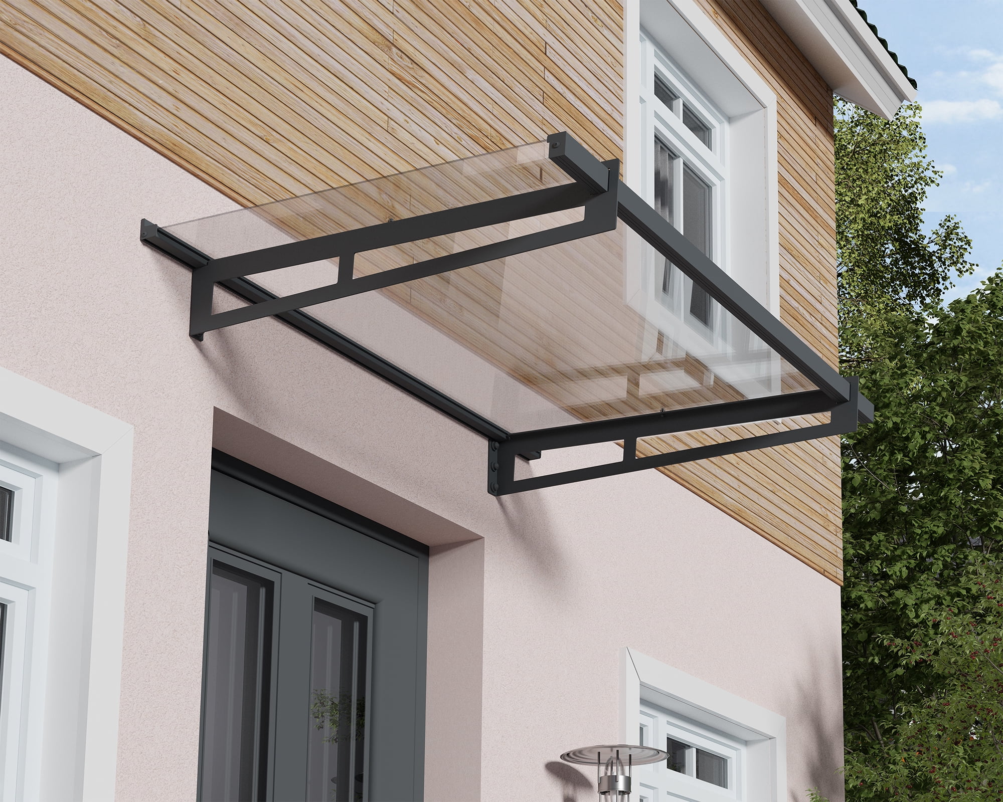 Palram - Canopia Bremen 5' x 3' Gray and Clear Stationary Door Awning with UV Resistant