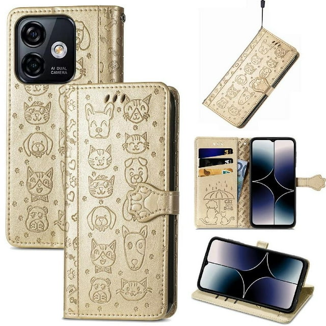 Flip Case for FOXDOCK Ulefone Note 18 Ultra ,Catand Dog Embossed PU Leather Flip Cover with Card Slots,Stand
