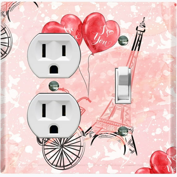 Metal Light Switch Plate Cover Romantic Paris Eiffel Tower Letter Bicycle Pink PRS014