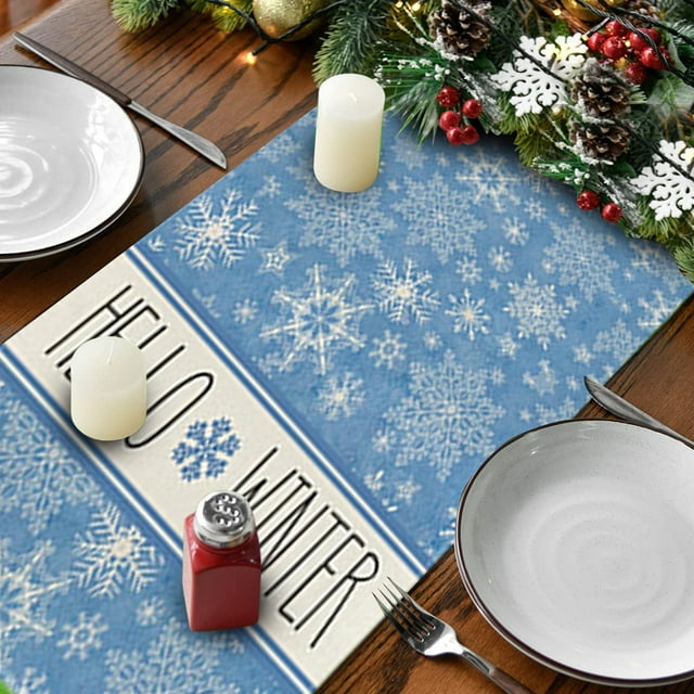 Bannière de Table Décorative Festive Chemin de Table Élégant Flocons de Neige pour Repas d'Hiver Fêtes de Cuisine 13x72 Pouces Design Contemporain