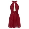 thumbnail image 4 of Doomiva Women Lyric Dance Dress Rhinestones Backless Ballet Gymnastic Figure Skating Dresses Burgundy S, 4 of 6