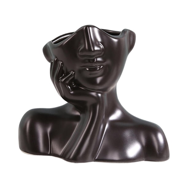 Jarrón de cerámica con cara, florero de cerámica, estatua, maceta, jarrón pequeño, maceta, cabeza 1 Mano 15x12.9x7.6cm