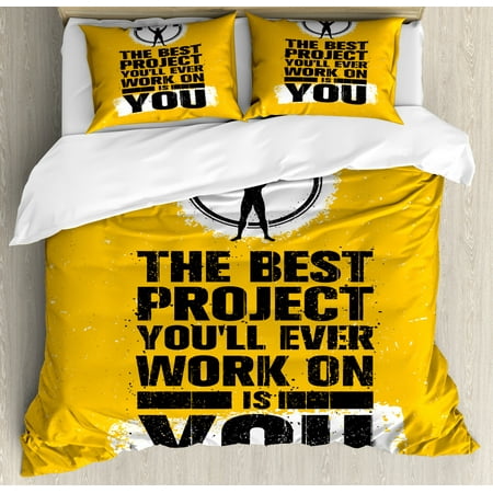 Fitness Duvet Cover Set The Best Project Is You Phrase With
