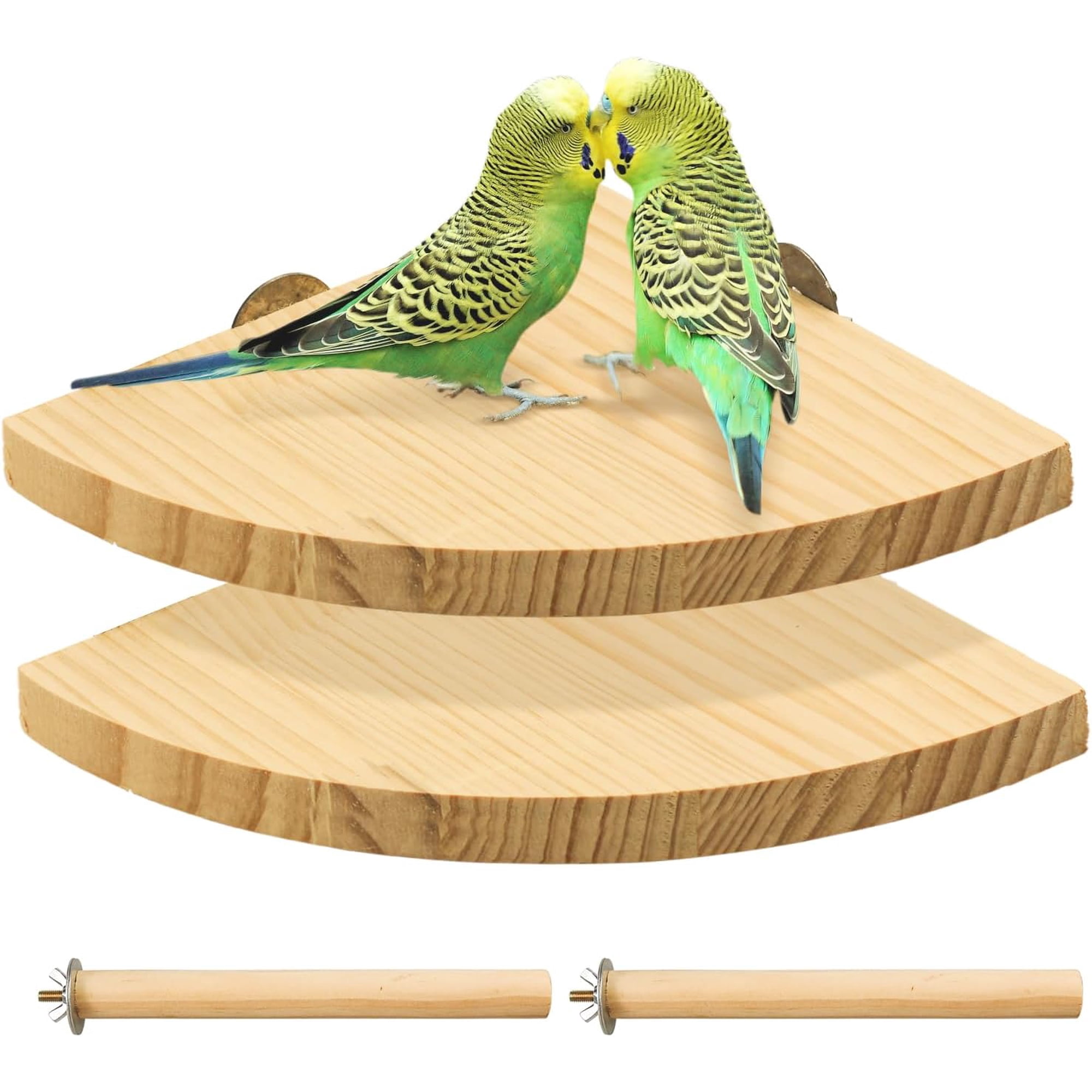 2 Pack Bird Perch Platform, Parrot Stand Sector Playground Wood Perch Stand Toy Cage Accessories Exercise Toy for Parakeet Conure Cockatiel Budgie Gerbil Rat Mouse Chinchilla Hamster(Set 3)
