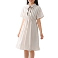 thumbnail image 3 of Piuwrlz Summer School Uniform Dresses Girls Graphic Crew Neck Dress Lapel Collar Button Princess Skirts Beige Size 13-14 Years, 3 of 7