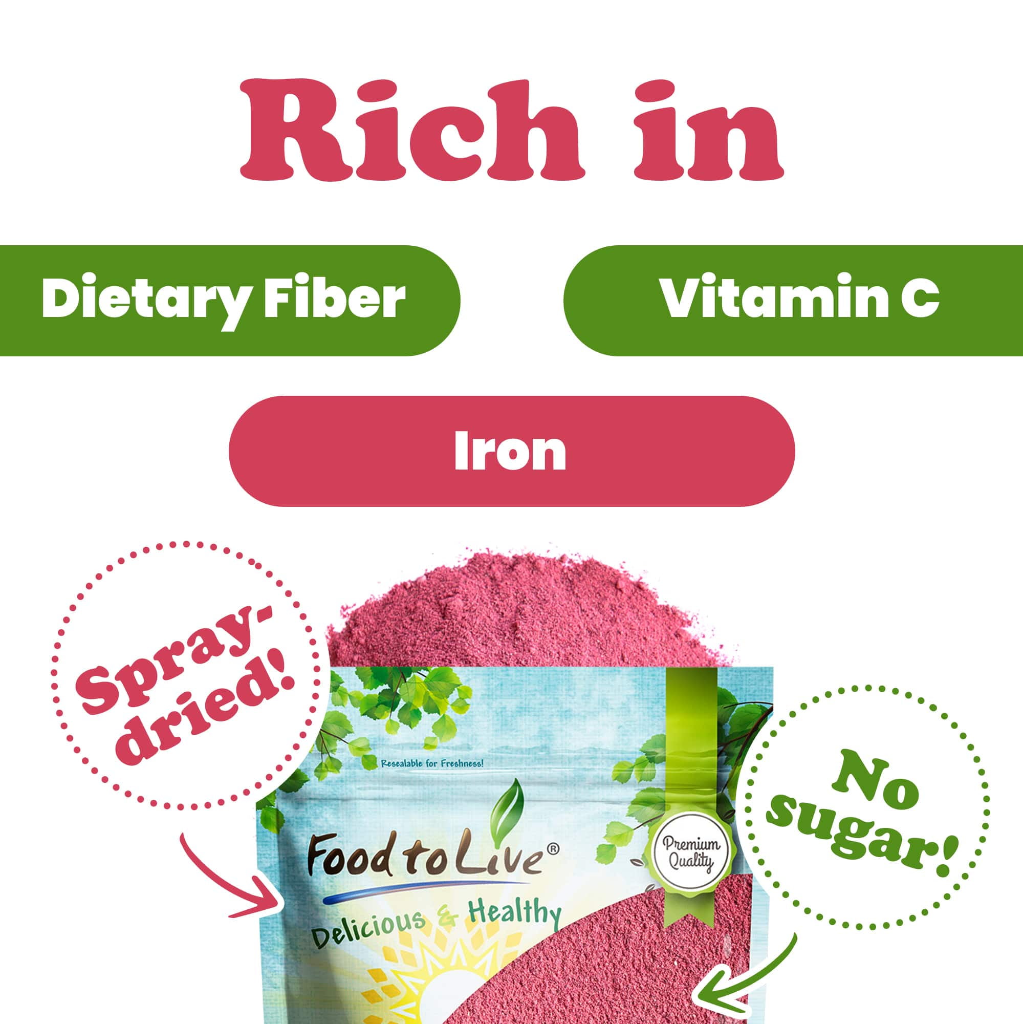 Cranberry Juice Powder, 2 Pounds – Spray-Dried Powder Made from Whole Fruits – by Food to Live