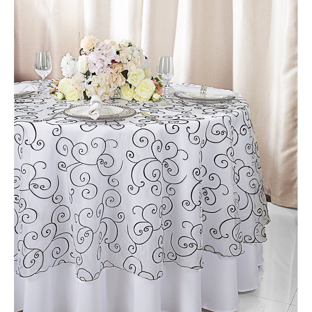 Wedding Linens Inc. 90" Round Embroidered Organza Table Overlay Toppers