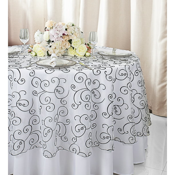 Wedding Linens Inc. 90" Round Embroidered Organza Table Overlay Toppers
