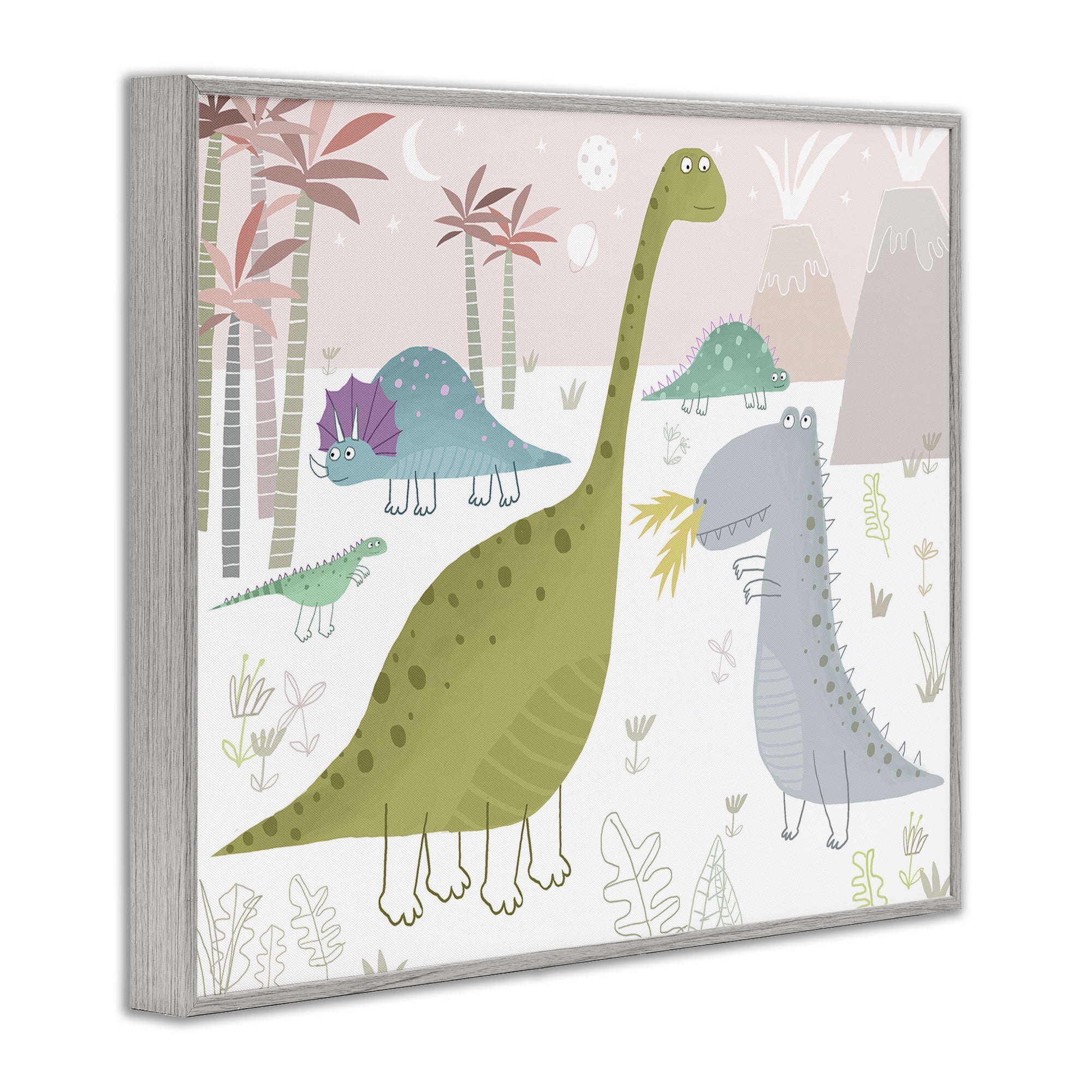 Stupell Industries Earthy Jurassic Dinosaurs Gray Framed Giclee Art, design by Carla Daly