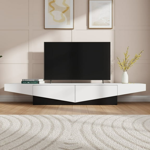 KULAGAGA Media Console TV Stand with 2 Drawers for Living Room Black & White