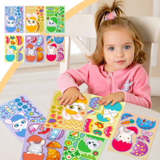 Pegatinas de Pascua para niños y adultos | 6 hojas de adorables calcomanías de conejitos y huevos | Pegatinas de vinilo impermeables para portátiles, botellas de agua, patinetas y álbumes de recortes