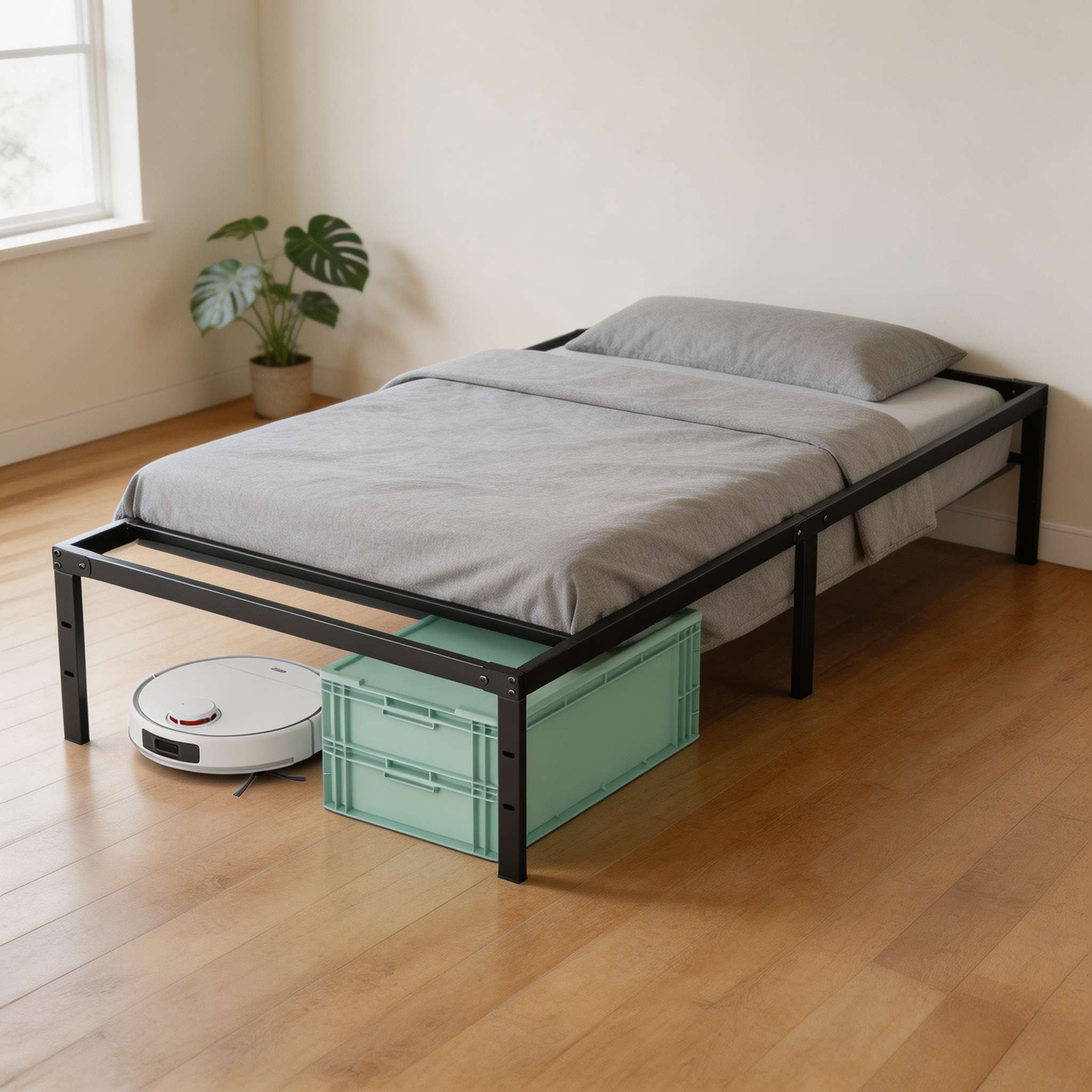 Full Size Metal Platform Bed Frame with Sturdy Steel Slats, No Box Spring Needed, 12-Inch Under‑Bed Storage