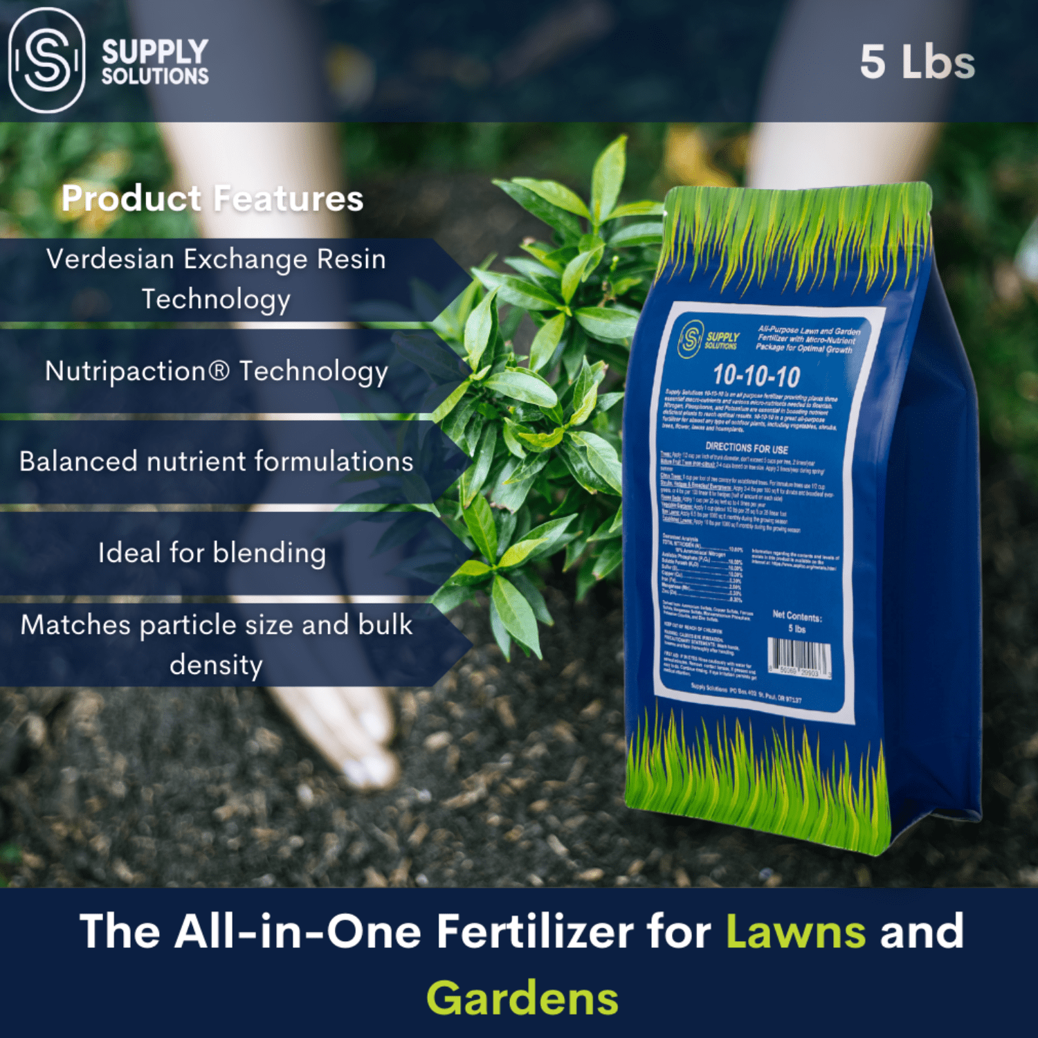 Supply Solutions 10-10-10 Complete Lawn & Garden Granular Fertilizer with Micronutrients – Balanced NPK Plant Food for Soil Health, Blooms & Roots – Safe for Vegetables, Fruits, Lawns (5lbs)