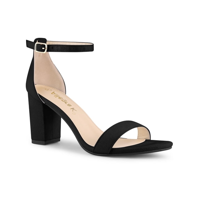BLISSFUL STEP Women's Ankle Strap High Block Heels Sandals Black 6.5