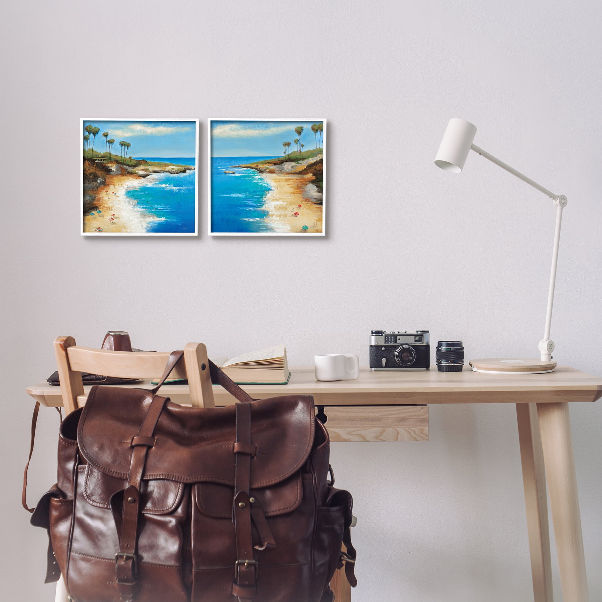 Stupell Industries Beach Cove Landscape Nature Painting White Framed Art Print Wall Art, 12 x 12, Set of 2