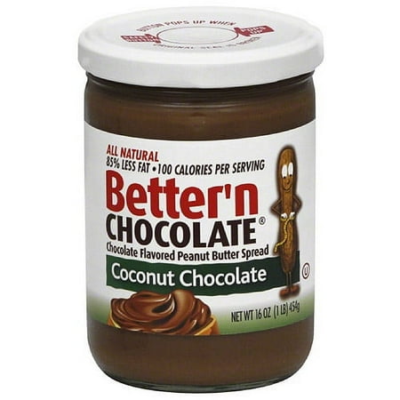 Better'n Chocolate Coconut Chocolate Flavored Peanut Butter Spread, 16 oz, (Pack of 6)