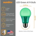 thumbnail image 3 of Sunlite LED A19 Colored Light Bulb, 3 Watts (25w Equivalent), E26 Medium Base, Non-Dimmable, UL Listed, Party Decoration, Holiday Lighting, Green, 3 Pack, 3 of 7