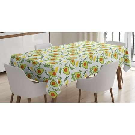 

Fruits Tablecloth Sliced Avocado and Lemon with Leaves Harvest Season Rectangle Satin Table Cover Accent for Dining Room and Kitchen 52 X 70 Multicolor by Ambesonne