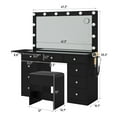thumbnail image 2 of Yanosaku 9 Drawers Vanity Desk with Power Outlet & Lighted Mirror, Makeup Vanity with Fold-up Panel, Glass Top, Vanity Set 3 Color Modes Adjustable Brightness, Dressing Table for Bedroom, Black, 2 of 5