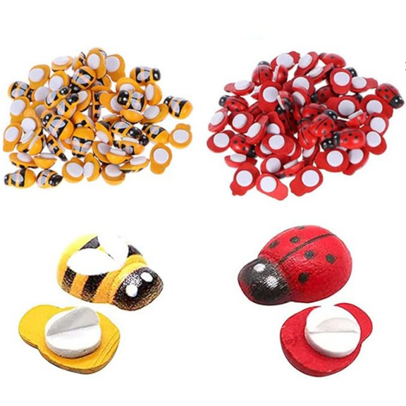 200 Pcs Mini Ladybugs & Bees, Wooden Bees Ladybugs Tiny Wooden Bumble Bees Embellishments for Crafts Scrapbooking DIY Decoration(Red & Yellow)