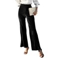 thumbnail image 3 of Women'S Velvet Elastic Waist Flare Leg Palazzo Long Pants Trousers Bell Bottom Casual Streetwear Trousers Black L, 3 of 9