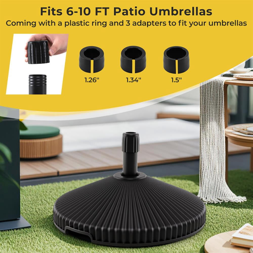 GVN Patio Umbrella Base,Outdoor Umbrella Stand,Water and Sand Filled Outdoor Umbrella Stand with Shell Texture and 3 Coupler Sizes-Black