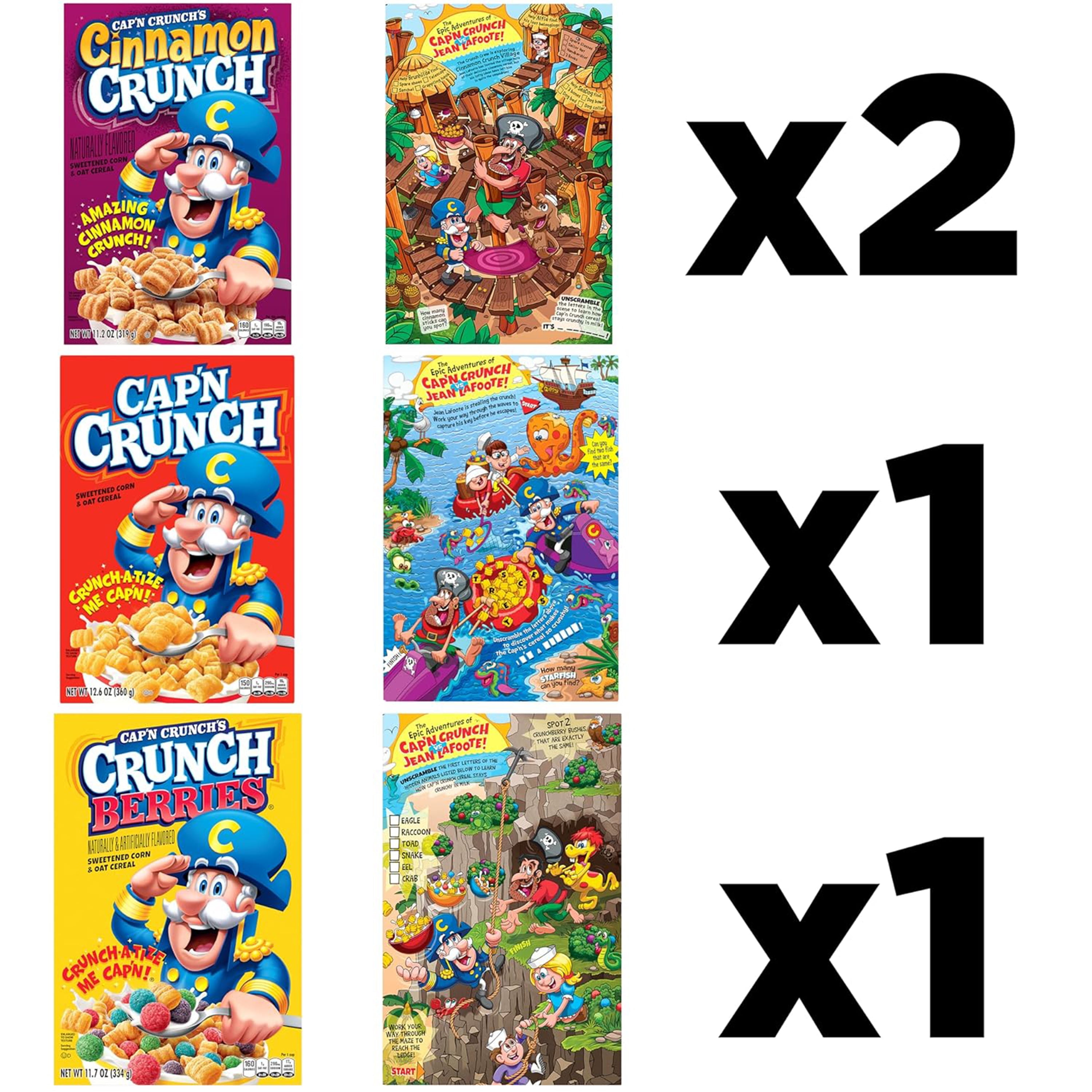 Cap'n Crunch Sweet Corn and Crunchy Oat Cereal, 3 Flavor Variety Pack, Large Size Boxes (4 Pack)
