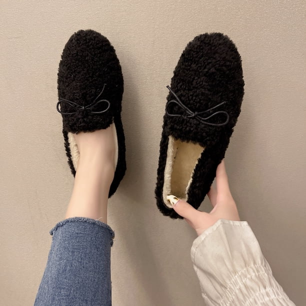 Zapatos planos casuales de otoño e invierno con terciopelo, zapatos cálidos y perezosos, zapatos individuales de mujer Mao Mao