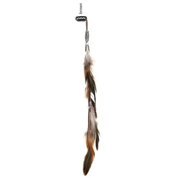 Zhuge 3 Pcs Women’s Clip-in Feather Hair Extensions, Boho Pirate Hippie Viking Style for Halloween Cosplay Headdress Accessories, Coffee