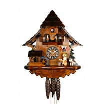 Cuckoo Clock Black Forest house with moving beer drinker and mill wheel