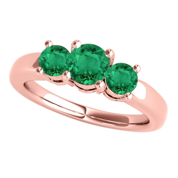 Mauli Jewels Rings for Women 1.80 Carat Three Stone Round Shaped Emerald Ring 4-prong 10K Rose Gold