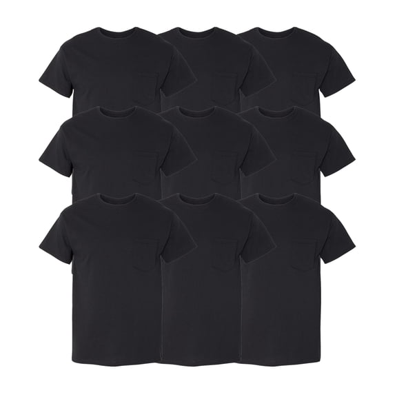 Gildan Heavy Cotton Men's Pocket T-Shirt, Short Sleeve Crewneck, Classic Fit Tee, Black, S, 9 Pack