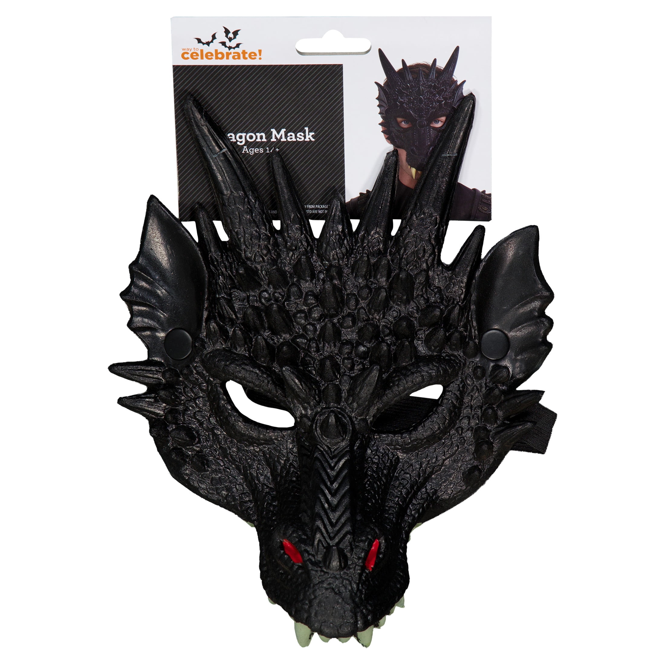 Dragon Mask Costume Accessory for Adults, Black, Halloween by Way To Celebrate