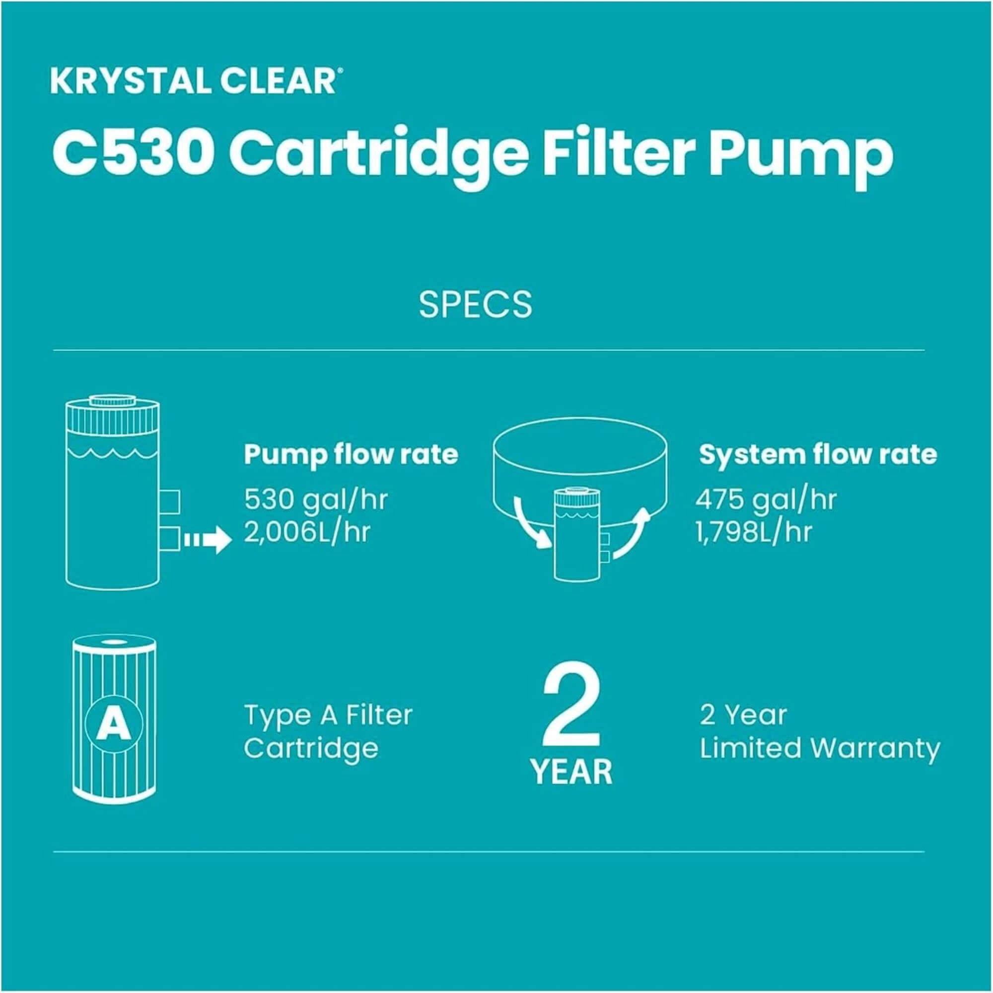 Intex: Krystal Clear: Cartridge Filter Pump - C530 - Above Ground Pool Maintenance, GFCI, HydroAeration Tech, Type A Cartridge, Water Clarity, 26603EP