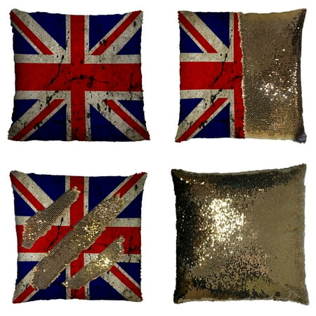 Union Jack Cushions (GCKG British Flag Pillowcase, Union Jack Flag Vintage Style Reversible Mermaid Sequin Pillow Case Home Decor Cushion Cover 16x16)