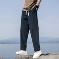 thumbnail image 2 of Pants for Men Thin Breathable Straight Leg Drawstring Pants with Pockets Loose Fit Trousers Solid Color Casual Pants for Men, 2 of 5