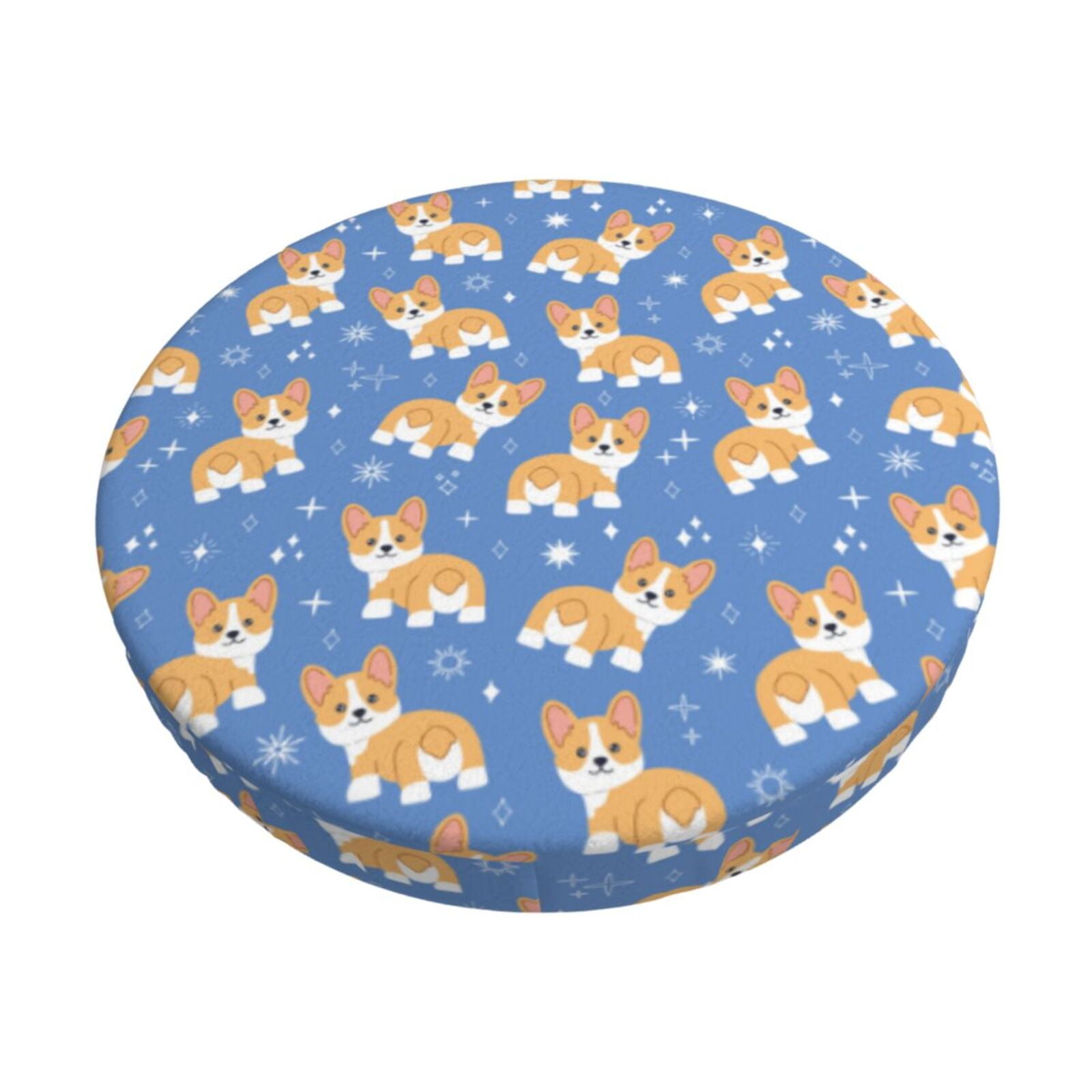 Easygdp Corgi Print Easy To Install Bar Stool Covers&Stool Covers Round&Elastic Stool Cover, Barstool Covers,Washable&Bottom With Elastic Edge-14 inch