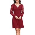 thumbnail image 2 of Fall Dresses for Women Lace Long Sleeve Elegant Slim Formal Party Dress Wine Red XL, 2 of 8