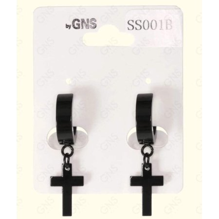 GNS - Stainless Steel Black Hoop Cross Earrings (SS001B)