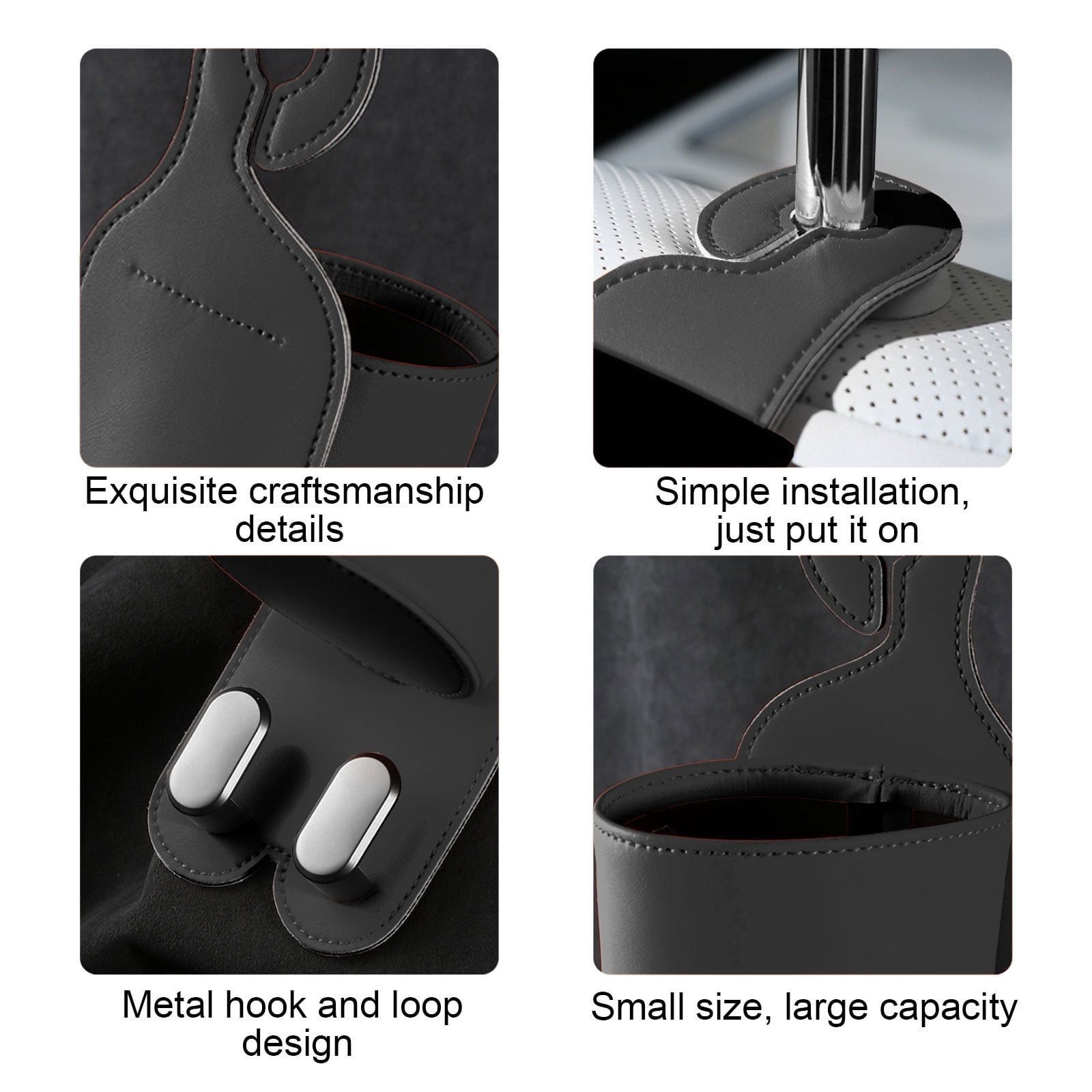 FEOLGEHLY Universal Car Accessories Kit, 4-in-1 Car Seat Hook, Back Seat Organizer with Cup Holder and Storage Box, Durable and Easy Installation, Black