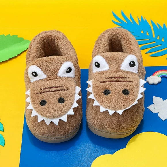 BYHONG Boys and Girls Slippers Flat Bottom Lightweight Soft and Comfortable Warm Solid Color Cartoon Animal Shape Kids Slippers Indoor Girls Boys Slipper Khaki 9.5(US Size)