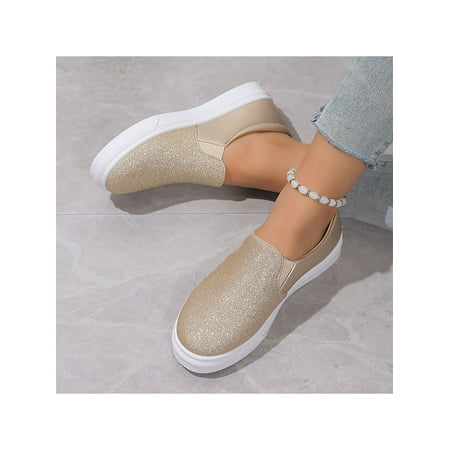 

Woobling Women Loafers Classic Flats Comfort Casual Shoes Ladies Boat Shoe Fashion Slip On Breathable Gold 7