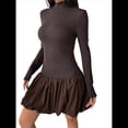 thumbnail image 2 of Vestido Mini de Larga con para Mujer, Ajustado, con Cuello Alto, Informal, para Cóctel o Fiesta Marrón M, 2 of 9