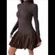 thumbnail image 2 of Vestido Mini de Larga con para Mujer, Ajustado, con Cuello Alto, Informal, para Cóctel o Fiesta Marrón L, 2 of 9