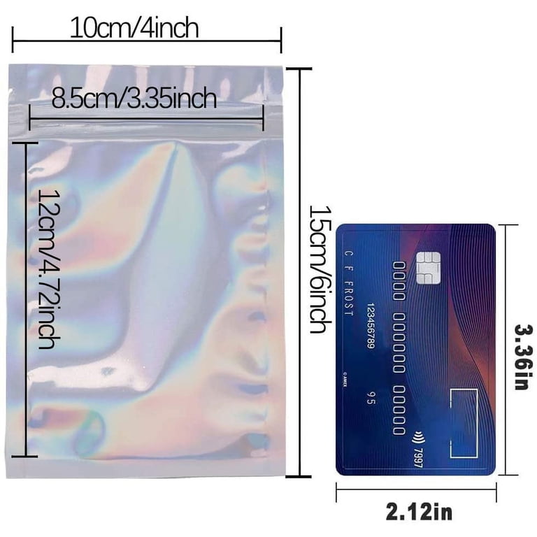 100 Pcs Holographic Resealable Bags 4x6 Inch - Smell Proof Ziplock Pouches For Small Business