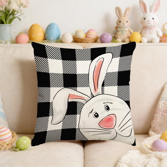 PONPRNGY Easter Throw Pillow Covers 17x17 1Pc Soft Spring Easter Pillow Covers Easter Bunny Egg Flower Carrot Cushion Covers Pillow Cases for Home Outdoor Sofa Couch Decoration